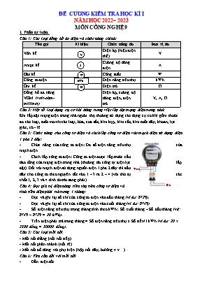 Đề cương kiểm tra học kì 1 Công nghệ Lớp 9 - Năm học 2022-2023